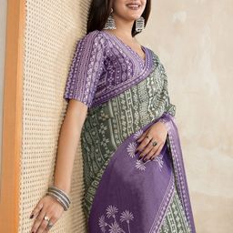 Mitera Floral Zari Art Silk Block Print Saree-picture-39