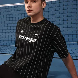 Slazenger Brand Logo Printed Drop-Shoulder Sleeves Relaxed Fit Pure Cotton T-shirt-picture-25