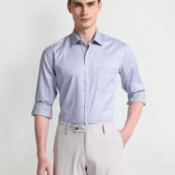 Arrow Blue Cotton Slim Fit Self Pattern Shirt-image-32