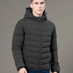 Red Tape Green Regular Fit Quilted Hooded Jacket-image-70