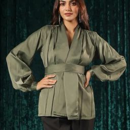 BInfinite Green Satin Comfortable Fit Top-image-17