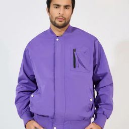 Styli Purple Regular Fit Solid Bomber Jacket-42
