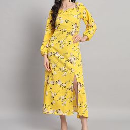 Curvydrobe Floral Print Puff Sleeve Crepe Fit & Flare Dress-image-80