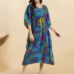 IKRASS Women Geometric Printed Kimono Sleeve Kaftan Midi Dress-picture-44