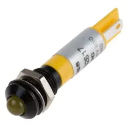 RS PRO Yellow Panel Mount Indicator 12 V, Mounting Hole Size 8 mm, Termination Type Solder Tab, IP Rating IP67, Model No 212468-1