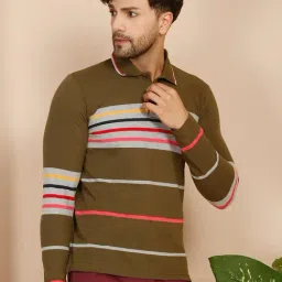 Sweet Dreams Olive Regular Fit Striped Lounge T-Shirt-image-72