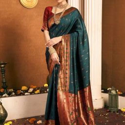 Satrani Green Silk Woven Saree With Unstitched Blouse-picture-14