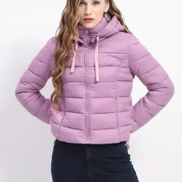 MADAME Mauve Regular Fit Puffer Jacket-image-40