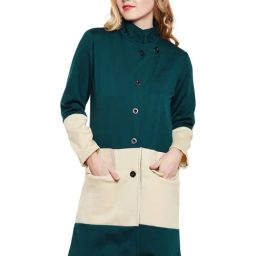 Belle Fille Bottle Green & Beige Regular Fit Long Coat-picture-30