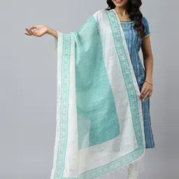 Aurelia White & Green Printed Dupatta-0