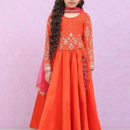 Biba Kids Orange Embroidered Full Sleeves Top Set-image-33