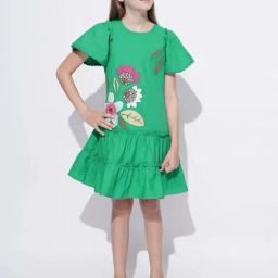 Vero Moda Girls Green Cotton Embroidery Dress-picture-46