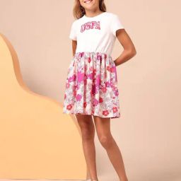 U.S. Polo Assn. Girls Ecru Floral Printed Fit And Flare Dress-image-32