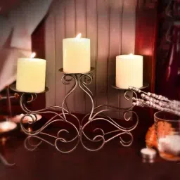 HOSLEY Black Iron Decorative Scroll Candelabrum with 3 Pillar Candles (32cm)-image-60