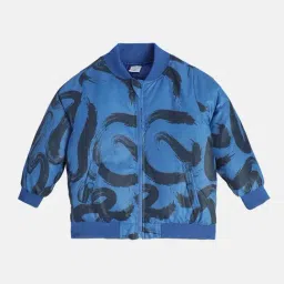 MINIKLUB Boys Blue Cotton Printed Full Sleeves Jacket-image-59