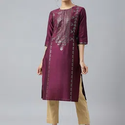 W Women Pink Keyhole Neck Mukaish Kurta-image-25