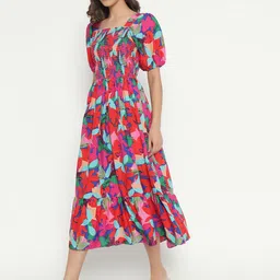 Femvy Women Floral Printed Fit & Flare Midi Dress-picture-40