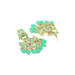 OOMPH Mint Green Meenakari Enamel with Kundan and Pearls Ethnic Dangler Earrings image 5