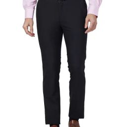Raymond Black Slim Fit Flat Front Trousers-image-24