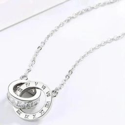 Aatmana Silver Plated & Cubic Zirconia Interlocked Ring Design Pendant Chain Necklace-11