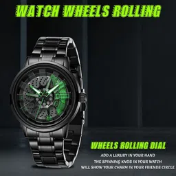 V2A Men Rotating Dial & Stainless Steel Straps Analogue Watch V2A-CS-2410-Blk-Grn-0 image 4