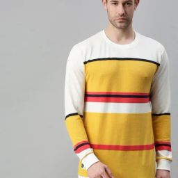 SHOWOFF Yellow Cotton Slim Fit Colorblock Sweatshirt-picture-1