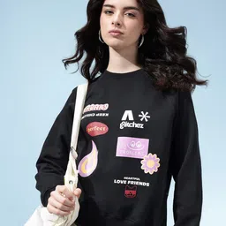 glitchez Typography Printed Raglan Sleeves Relaxed Fit Sweatshirt with Inner Fleece-picture-42