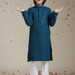 Manyavar Boys Floral Embroidered Regular Chikankari Straight Kurta with Pyjamas-picture-41
