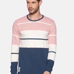 SHOWOFF Pink Cotton Slim Fit Colorblock Sweatshirt-image-43