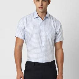 Van Heusen Blue Cotton Regular Fit Checks Shirts-image-100
