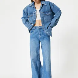 Koton Women Washed Denim Jacket with Embroidered-picture-4