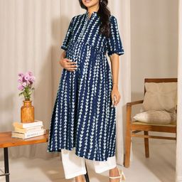 Janasya Geometric Printed Pure Cotton Maternity A-Line Kurta-28