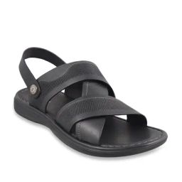J. Fontini by Mochi Men's Black Back Strap Sandals-41