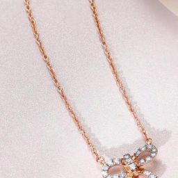 GIVA 14k Rose Gold Lovely Bow Lab Grown Diamond Necklace-image-87