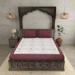 JaipurFabric Burgundy Pure Cotton 280 TC Jaipuri Jharokha Double Bedsheet with 2 Pillow Covers-image-48