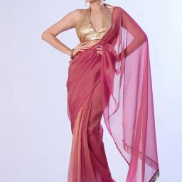 Satrani Pink Chiffon Solid Saree With Unstitched Blouse-image-69