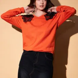 KASSUALLY Orange Solid Sweatshirt-image-6