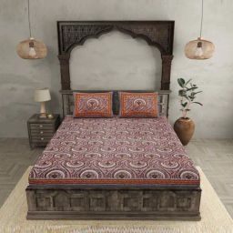 JaipurFabric Pink Pure Cotton 210 TC Circular Retro Double Bedsheet with 2 Pillow Covers-image-66