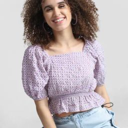 Only Purple & White Checks Crop Top-image-72