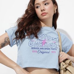 The Roadster Life Co. Typography Printed Boxy Crop T-shirt-18