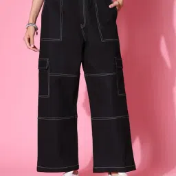 KASSUALLY Black Cotton Regular Fit Mid Rise Trousers-image-37