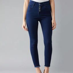 DOLCE CRUDO Dark Blue High Rise Stretchable Jeans-image-32