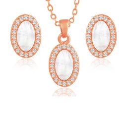 Peora Rose Gold Plated Contemporary CZ Stud Pendant & Earring-14