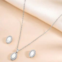 Peora Silver Plated Contemporary CZ Stud Pendant & Earring-2
