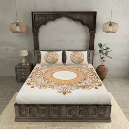 JaipurFabric Brown & Yellow Pure Cotton 280 TC Cosmic Kolam Double Bedsheet with 2 Pillow Covers-image-10