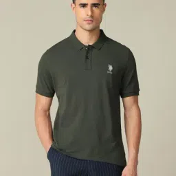 U.S. Polo Assn. Denim Co. Green Cotton Slim Fit Printed Polo T-Shirt-picture-2