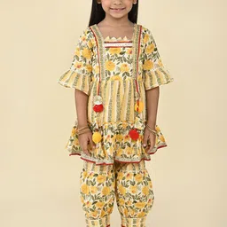 LIL PITAARA Girls Floral Printed Regular Gotta Patti Pure Cotton Kurta with Salwar-image-60