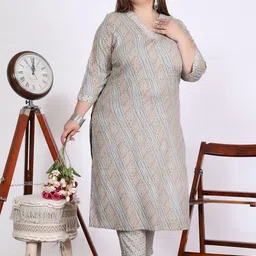 ASANSHI Women Plus Size Ethnic Motifs Printed Kurta with Pyjama-picture-25