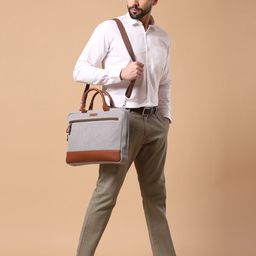 AQUATAN Men Colourblocked Up To 14 inches Canvas and Vegan Leather Laptop Bag-21
