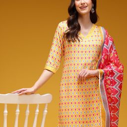 HERE&NOW Geometric Printed Straight Kurta with Salwar & With Dupatta-picture-13
